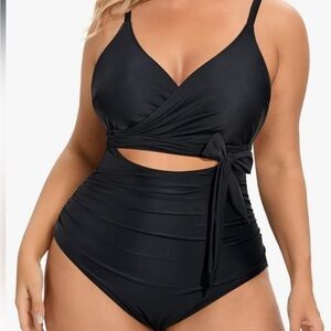 NWT Daci Wrap One Piece Black Swimsuit Adjustable Straps 14W